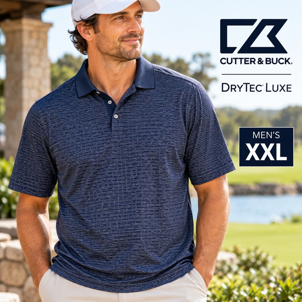 Cutter & Buck Polo Shirt Men XXL Blue Golf DryTec Luxe Breathable Short Sleeve